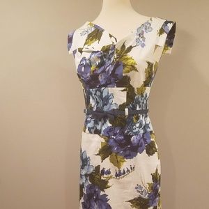 Blue Floral Fitted Dress